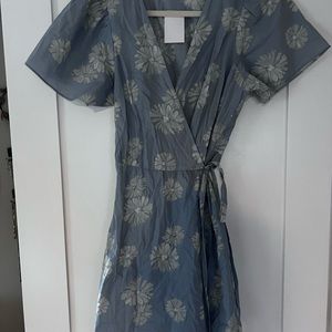 NWT Madewell Wrap Dress Blue Floral size L